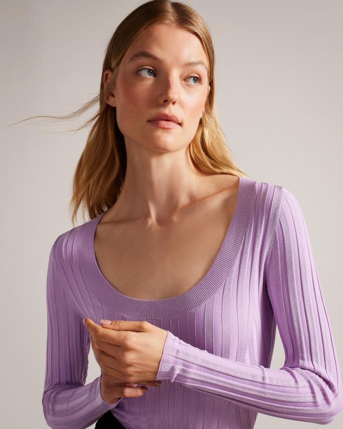 Hauts Ted Baker Rib Engineered Knit Violette Femme | DEY-73044551